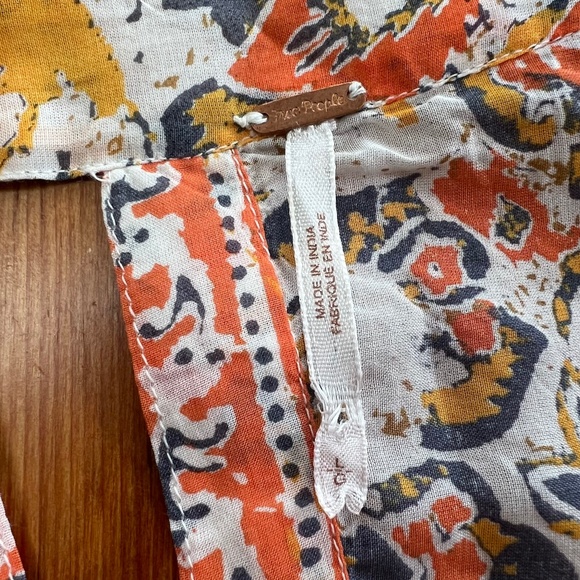 Free People Silver Sun‎ Cutout Print Dress size large orange ivory boho EUC - Picture 13 of 16